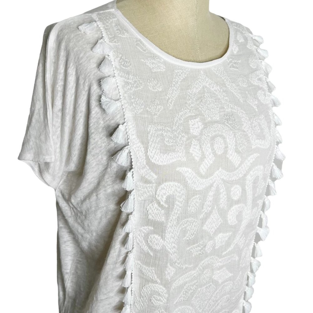 J. Crew | Womens Size XXS White Embroidered Tassel Linen Top